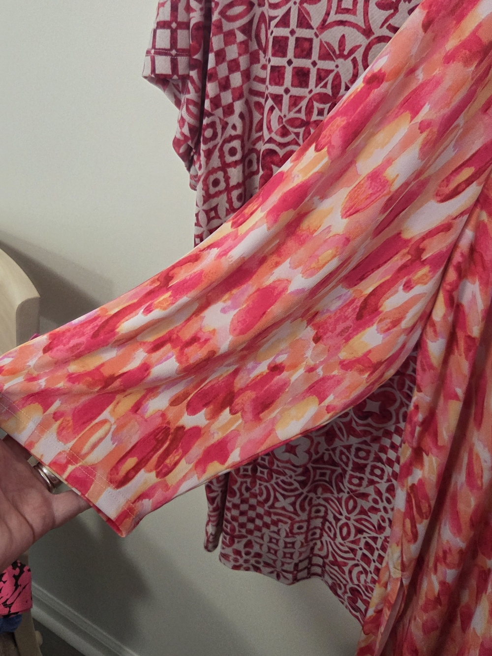 Susan Graver Pink, Coral & Cream Brushstroke A-Symetrical Tunic - Picture 3 of 5